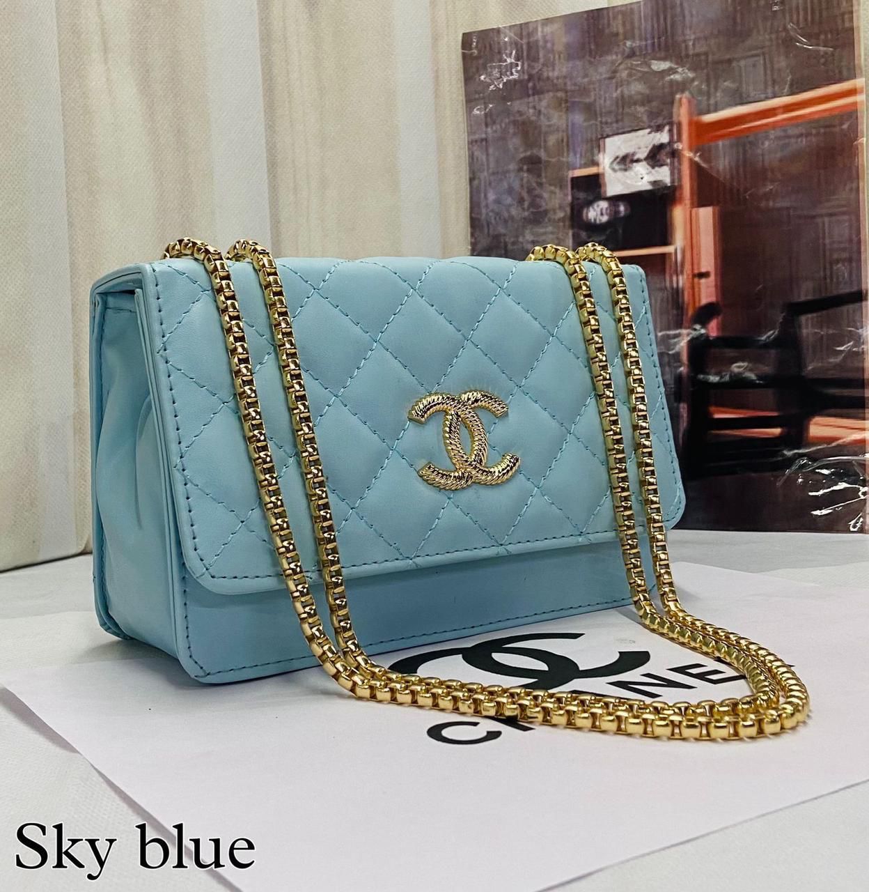 Ethereal Elegance: Chain-Handle Sling Bag with Front Embroidery